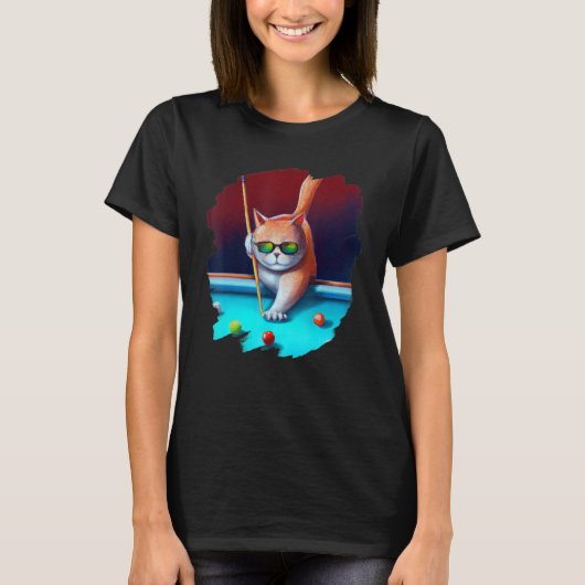 Cat Playing Pool Billiards in Lounge Cool Cats 1 T-Shirt (Vorderseite)