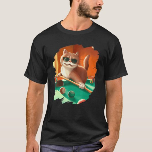 Cat Playing Pool Billliard in Lounge Coole Katzen T-Shirt (Vorderseite)