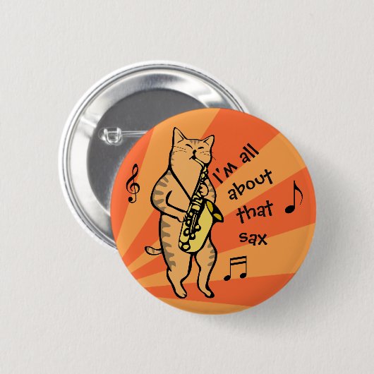 Cat Playing Saxophon Button (Vorne & Hinten)