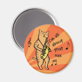 Cat Playing Saxophon Magnet (Vorderseite/Rückseite)