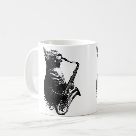 Cat Playing Saxophone Funny Cat Jazz Sax Music Sax Kaffeetasse (Vorderseite Links)