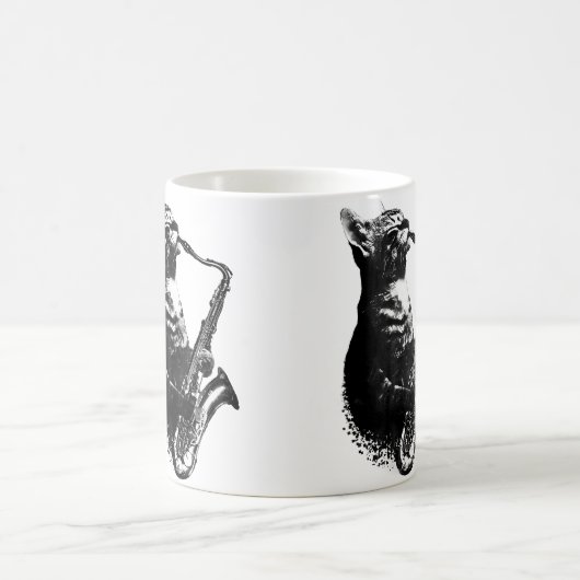 Cat Playing Saxophone Funny Cat Jazz Sax Music Sax Kaffeetasse (Mittel)