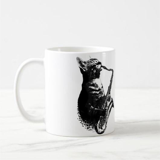 Cat Playing Saxophone Funny Cat Jazz Sax Music Sax Kaffeetasse (Links)
