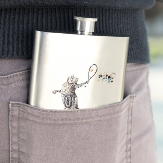 Cat Playing Tennis Flachmann (Beispiel)