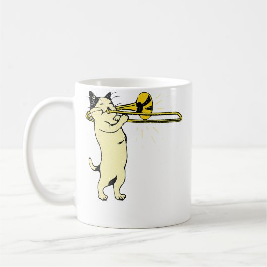 Cat Playing Trombone Jazz Music Cool Novelty Kaffeetasse (Links)