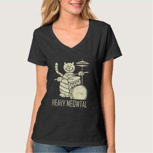 Cat Playing Trorum Funny Heavy Meowtal Cat Drum T-Shirt