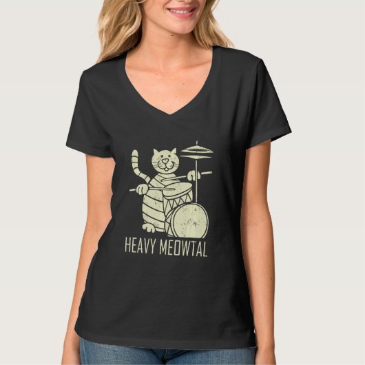 Cat Playing Trorum Funny Heavy Meowtal Cat Drum T-Shirt (Vorderseite)