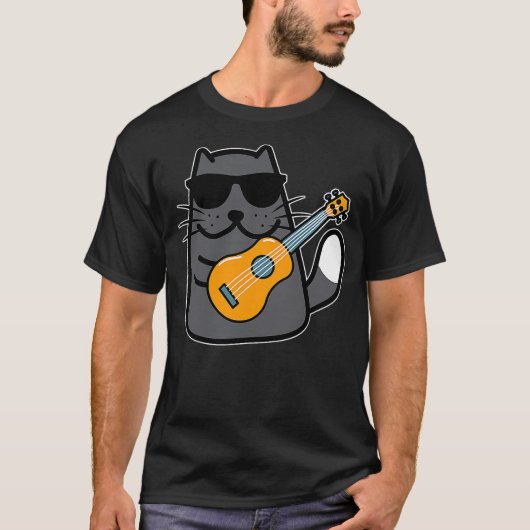 Cat Playing Ukulele Guitar Player Music Lover Grap T-Shirt (Vorderseite)