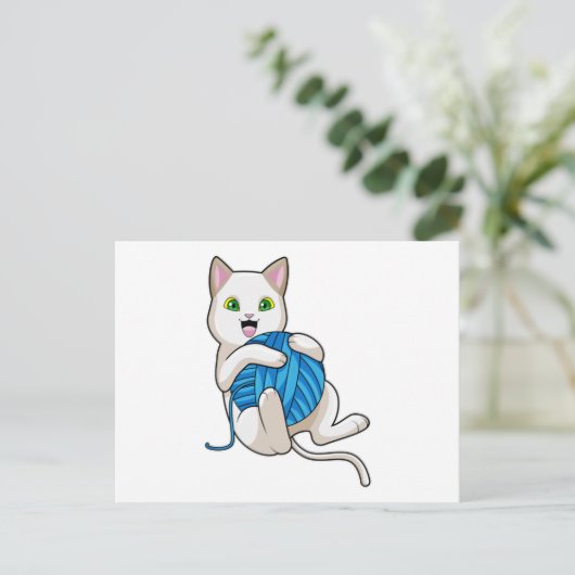 Cat Playing Wool Postkarte (Stehend Vorderseite)