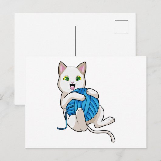 Cat Playing Wool Postkarte (Vorne/Hinten)