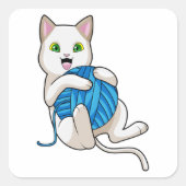 Cat Playing Wool Quadratischer Aufkleber (Vorderseite)