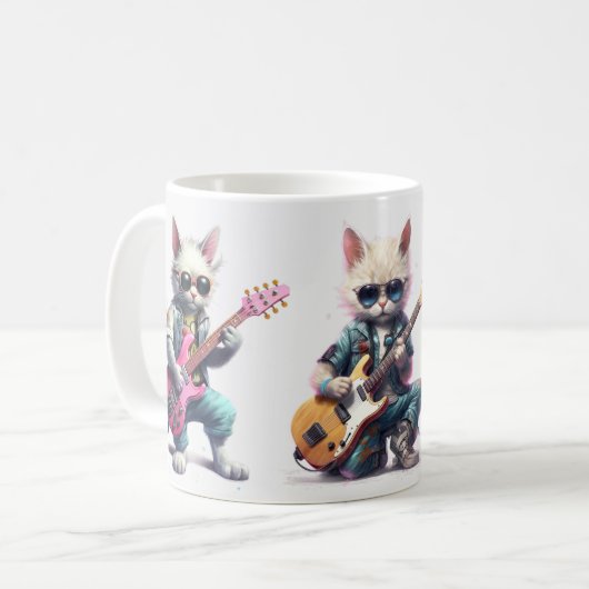 Cat Plays Electro Guitar Kaffeetasse (Vorderseite Links)