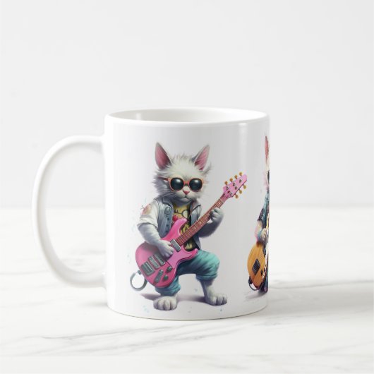 Cat Plays Electro Guitar Kaffeetasse (Links)
