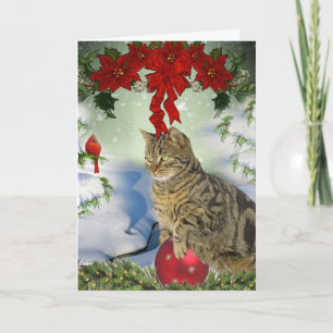 Cat Plays With Christmas Decoration Cards Feiertagskarte