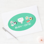 Cat plus Sushi gleicht Kutness! Ovaler Aufkleber (Umschlag)