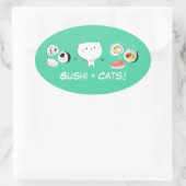 Cat plus Sushi gleicht Kutness! Ovaler Aufkleber (Tasche)