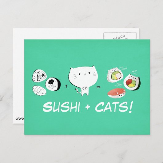 Cat plus Sushi gleicht Kutness! Postkarte (Vorne/Hinten)