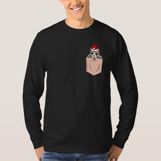 Cat Pocket Weihnachts Pinkeln Kitten Weihnachtsman T-Shirt (Vorderseite)