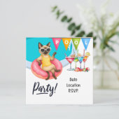 Cat Pool Party for Cat lovers Einladung (Stehend Vorderseite)