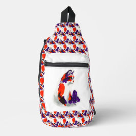 Cat Portrait - Bold Graphic Art Orange and Violet Crossbody Bag