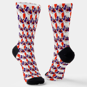 Cat Portrait - Bold Graphic Art Orange and Violet Socken