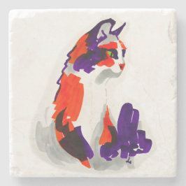 Cat Portrait - Bold Graphic Art Orange and Violet Steinuntersetzer
