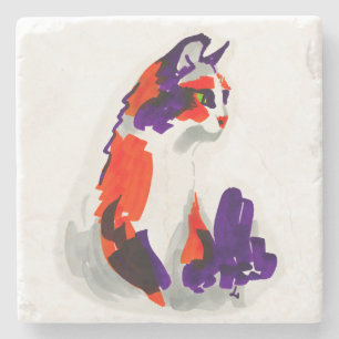 Cat Portrait - Bold Graphic Art Orange and Violet Steinuntersetzer