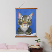 Cat Portrait Wood Topped Wall Tapestry Wandteppich Mit Holzrahmen (Schlafzimmer)