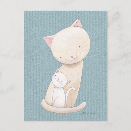 Cat Postcard Cat Mama & Baby Chic Cat Art Postkart Postkarte (Vorderseite)