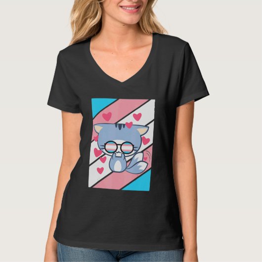 Cat Pride heart Transgender Flag LGBT Proud Ally P T-Shirt (Vorderseite)