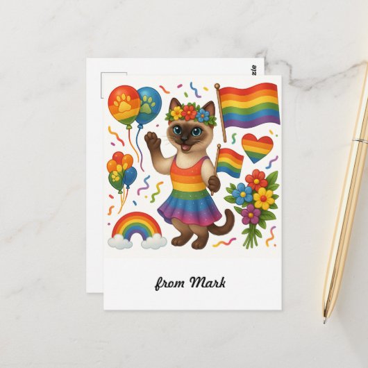 Cat Pride Paws Cat inspiriert Pride LGBTQ Postkarte (Vorderseite/Rückseite Beispiel)
