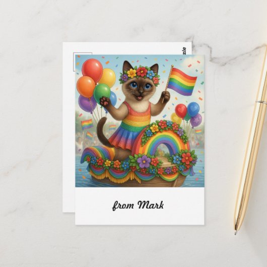 Cat Pride Paws Cat inspiriert Pride LGBTQ Postkarte (Vorderseite/Rückseite Beispiel)
