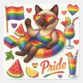 Cat Pride Paws Cat inspiriert Pride LGBTQ Quadratischer Aufkleber (Vorderseite)