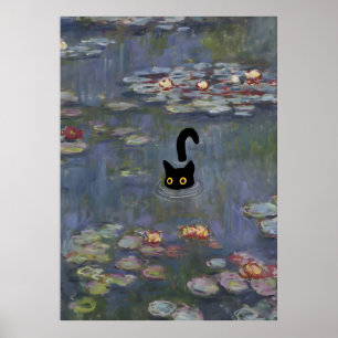 Cat Print Monet Water Lilies Poster