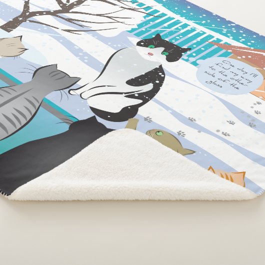 Cat Print Sherpa Blanket (Aqua) Sherpadecke (3/4)