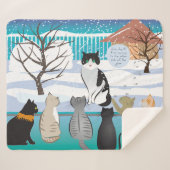 Cat Print Sherpa Blanket (Aqua) Sherpadecke (Vorderseite (Horizontal))