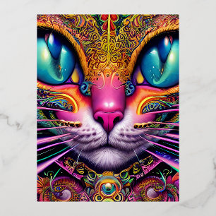 Cat Psychedelic Fantasy Character Portrait Folien Feiertagspostkarte