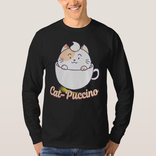 Cat Puccino Cappuccino Cat Kitten Kaffee trinken T-Shirt (Vorderseite)