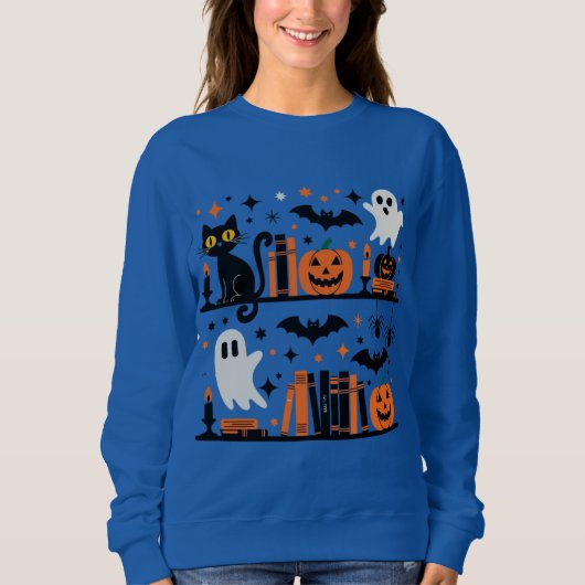 Cat Pumpkin Bat Spider Halloween Buchkerze Sweatshirt (Vorderseite)