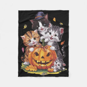 Cat Pumpkin Halloween Floral Spooky Jahreszeit Vin Fleecedecke
