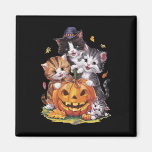 Cat Pumpkin Halloween Floral Spooky Jahreszeit Vin Magnet