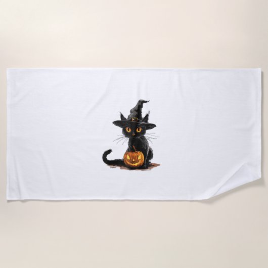 Cat Pumpkin Halloween Strandtuch (Vorderseite)