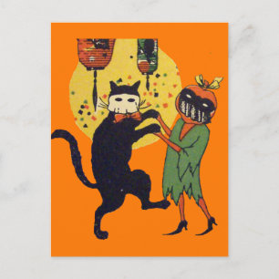 Cat & Pumpkin Masquerade Postkarte