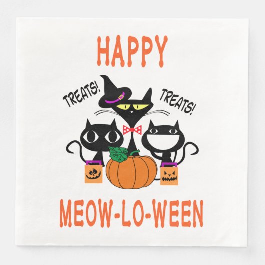Cat Pumpkin Meowloween Halloween Paper Napkins Serviette (Vorderseite)