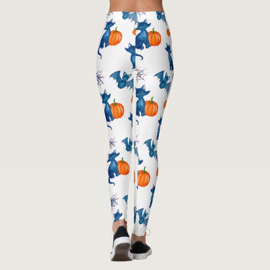 Cat Pumpkin Pattern White Halloween Leggings (Rückseite)