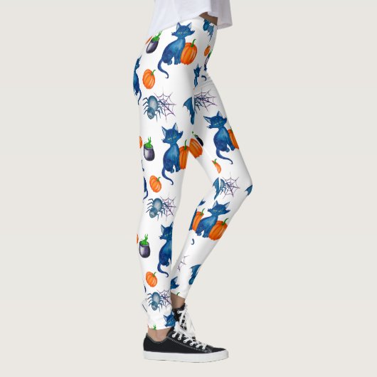 Cat Pumpkin Pattern White Halloween Leggings (Rechts)