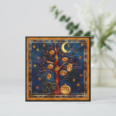 Cat & Pumpkins Halloween Jewels Party Invites Einladung (Stehend Vorderseite)