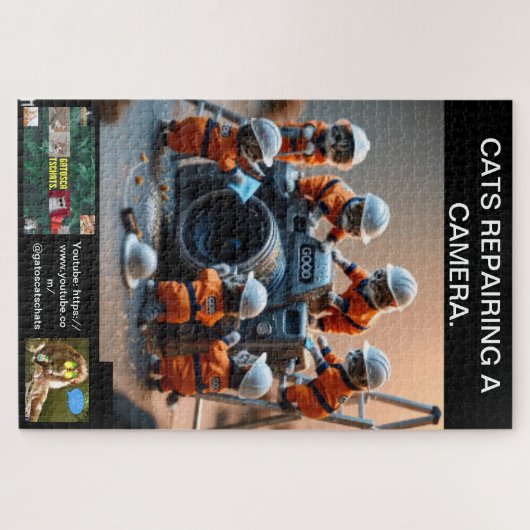 Cat puzzles, wearing uniforms, repairing a camera. puzzle (Horizontal)