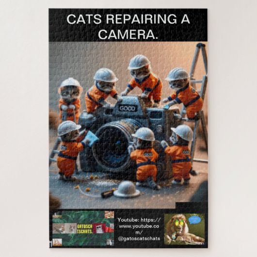 Cat puzzles, wearing uniforms, repairing a camera. puzzle (Vertikal)