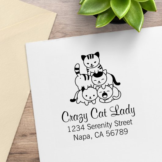 Cat Pyramid - Crazy Cat Lady Address Gummistempel